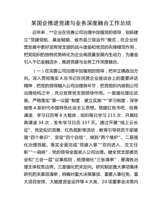 国企公司推进党建与业务深度融合工作总结