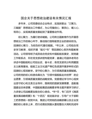国企公司思想政治建设有关情况总结汇报2600字
