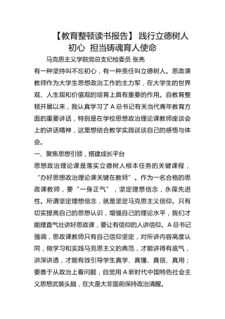 【教育整顿读书报告】 践行立德树人初心  担当铸魂育人使命