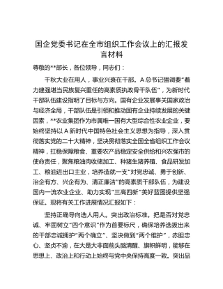 国企公司书记在全市组织工作会议上的汇报发言