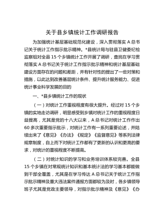 县乡镇统计工作调研报告