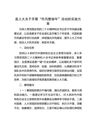 县人大“作风整顿年”活动实施方案