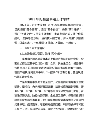 2023年纪检监察组工作总结3400字