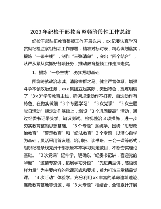 2023年纪检干部教育整顿阶段性工作总结（银行2100字）