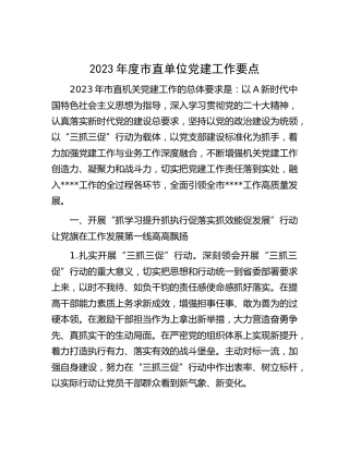 2023年度市直单位党建工作要点2900字