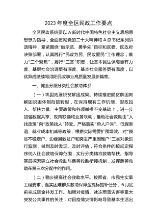 2023年度全区民政工作要点