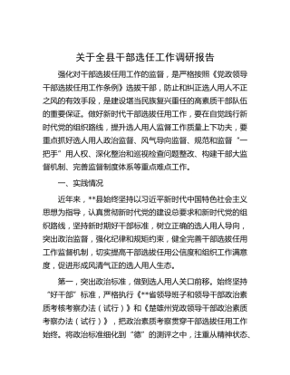 全县干部选任工作调研报告