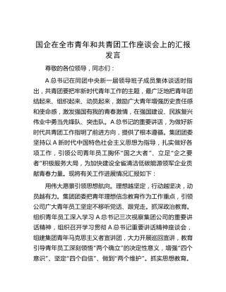 国企在全市青年和共青团工作座谈会上的汇报发言（公司）