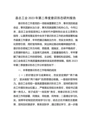 2023年第二季度意识形态分析研判报告（县总工会）
