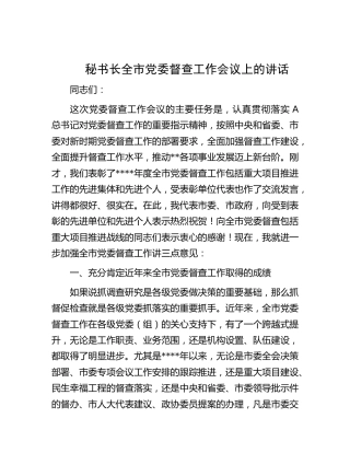 全市党委督查工作会议上的讲话