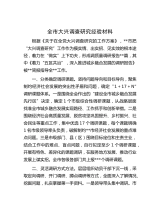 全市大兴调查研究经验发言