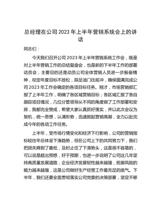 在公司2023年上半年营销系统会上的讲话