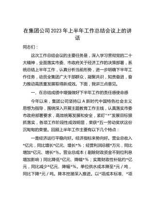 在公司2023年上半年工作总结会议上的讲话