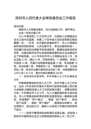 深圳市人民代表大会常务委员会工作报告（20230215）