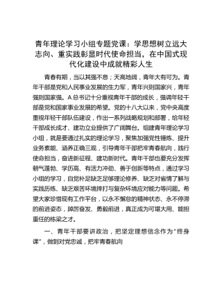 青年理论学习小组专题党课：学思想树立远大志向、重实践彰显时代使命担当