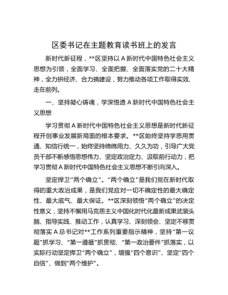 区委书记在主题教育读书班上的研讨发言