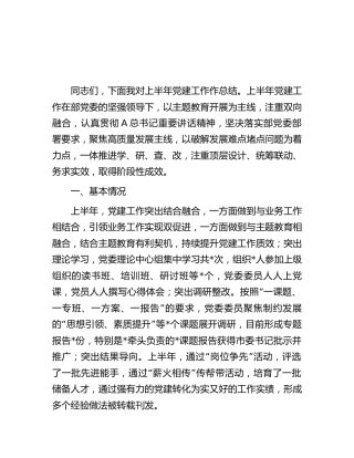 在党建工作半年总结会上的报告3300字（党建半年总结）
