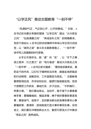 “以学正风”推动主题教育“一刻不停”