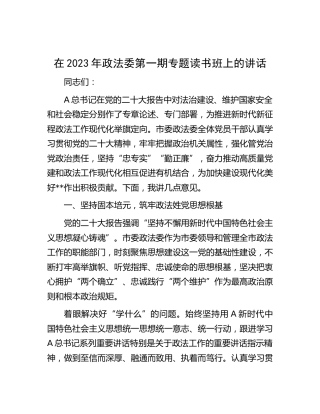 在2023年政法委二十大专题读书班上的讲话
