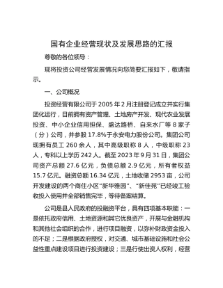 国企经营现状及发展思路的总结汇报（公司）