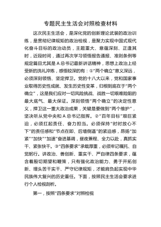 “四条要求”专题民主生活会个人对照检查3300字