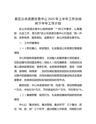 区公共资源交易中心2023年上半年工作总结