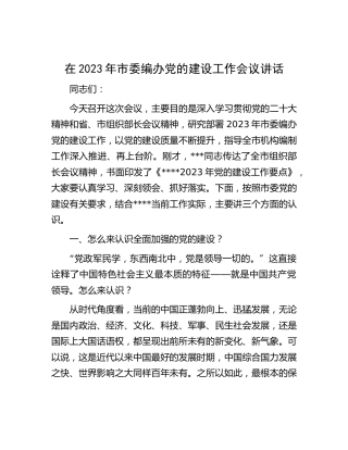 在2023年市委编办党的建设（党建）工作会议讲话