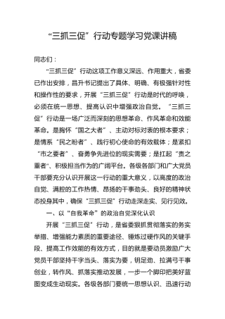 “三抓三促”行动专题党课宣讲稿3篇