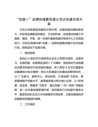 “党建＋”品牌创建暨党建示范点创建实施方案（乡镇）