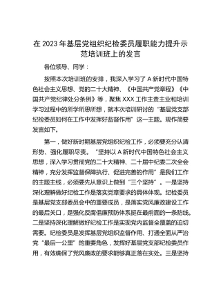 在2023年纪检委员履职能力提升示范培训班上的发言