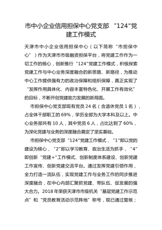 市中小企业信用担保中心党支部 “124”党建工作模式