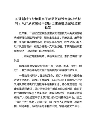 加强新时代纪检监察干部队伍建设经验总结