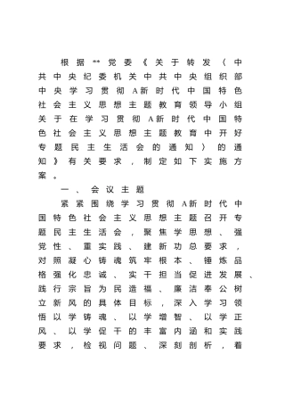 2023年主题教育专题民主生活会方案（公司2700字）