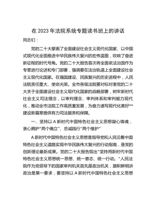 在2023年法院系统二十大专题读书班上的讲话