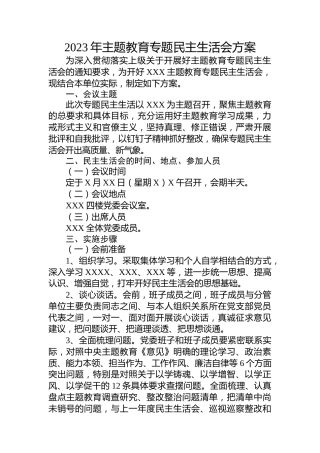 2023年主题教育民主生活会方案（2）