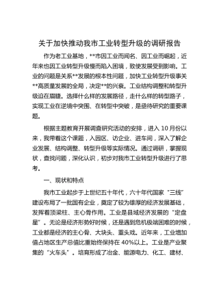 加快推动我市工业转型升级的调研报告