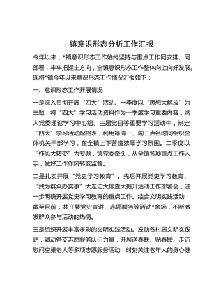 乡镇意识形态分析工作汇报