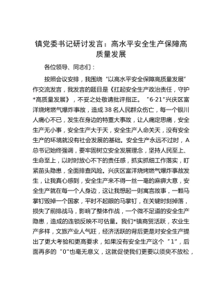 乡镇研讨发言：高水平安全生产保障高质量发展