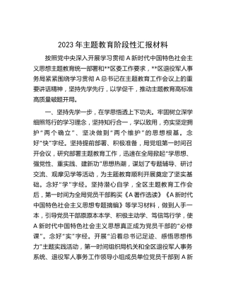 2023年主题教育阶段性总结汇报（退役军人1900字）