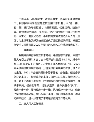 乡镇向巡察组关于近三年选人用人工作情况总结汇报