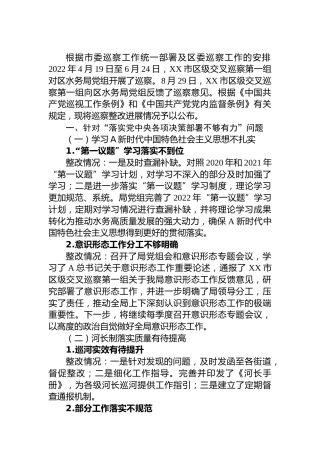 水务局关于巡察整改进展情况的通报（总结报告）