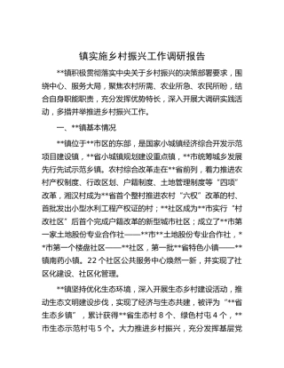 乡镇实施乡村振兴工作调研报告