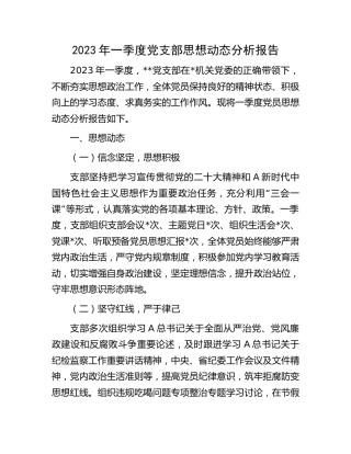 2023年一季度党支部思想动态分析报告