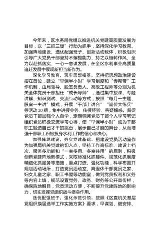 区水务局2023年上半年党建工作经验汇报1200字
