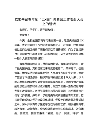 在“五四”共青团工作表彰大会上的讲话