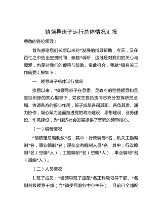 乡镇领导班子运行总体情况汇报