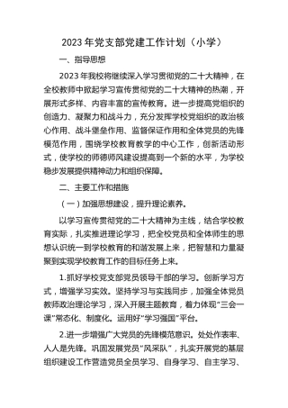 2023年学校党支部党建工作计划（小学）