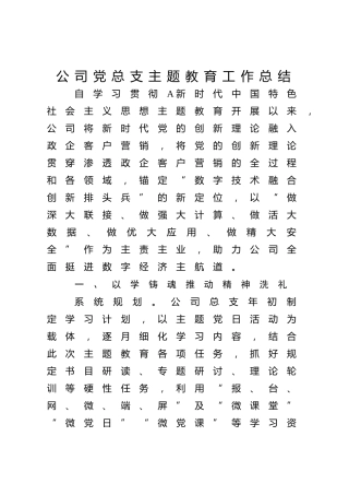 公司党总支主题教育工作总结2700字