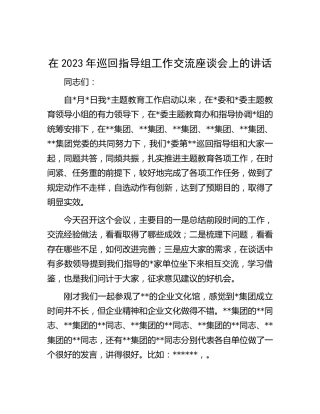 在2023年主题教育巡回指导组工作交流座谈会上的讲话