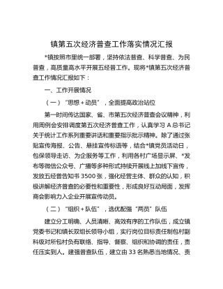 乡镇第五次经济普查工作落实情况汇报